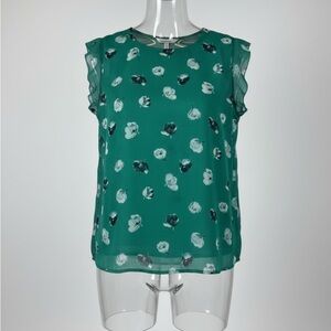Ann Taylor Factory Green Floral Ruffle Sleeve Blouse 💚Size S